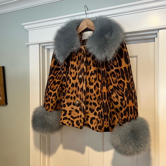 Charlotte Simone Edie Leopard Print Short Coat with Blue Cuffs - XL - NWOT - Picture 6 of 14